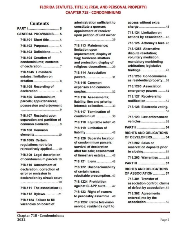 Florida Condominium Laws with 2022 Changes (Chapter 718) HOA Member