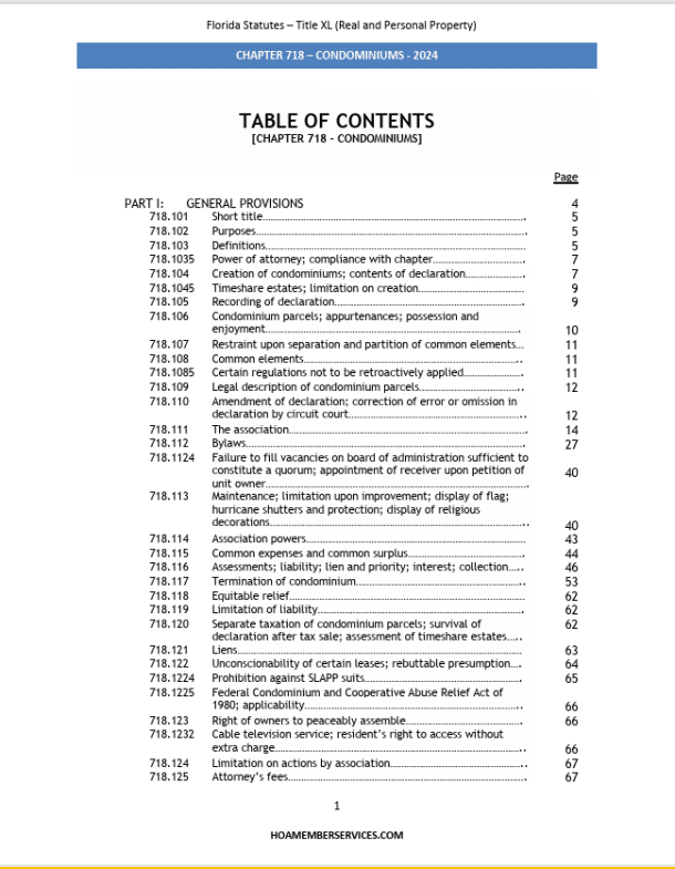 Florida Condominium Laws with 2024 Changes (Chapter 718) HOA Member