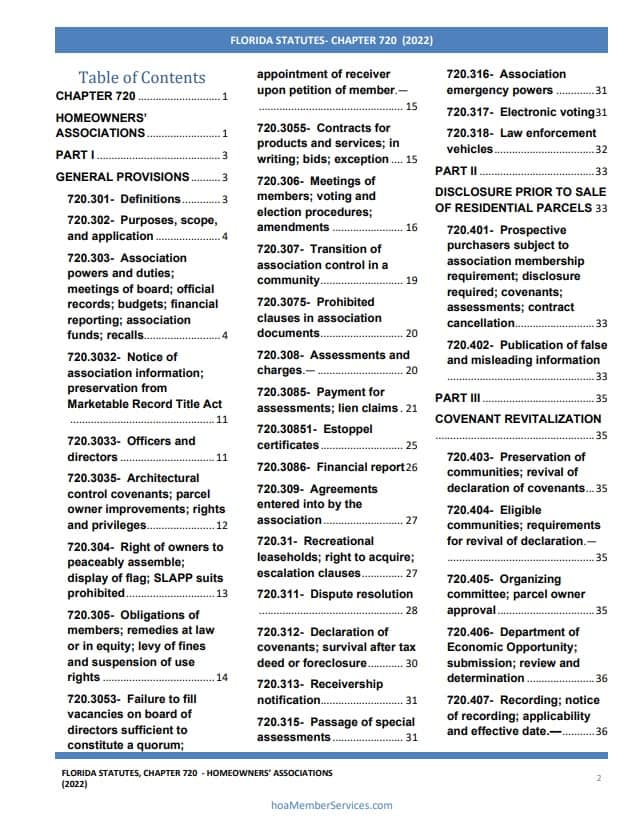 Florida Homeowners Association Laws with 2022 Changes (Chapter 720