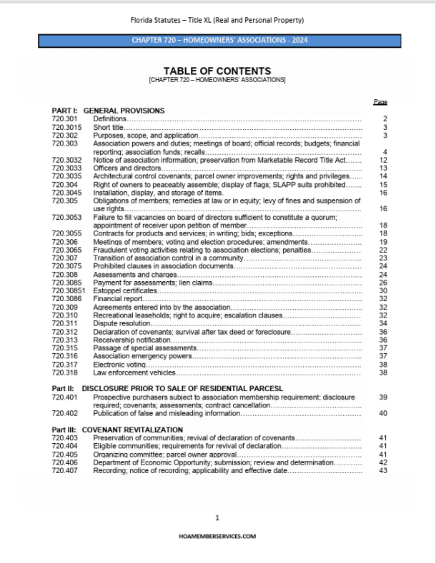 Florida Homeowners Association Laws with 2024 Changes (Chapter 720
