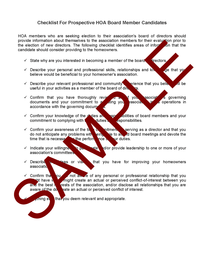 Checklist For Prospective HOA Board Member Candidates HOA Member Services
