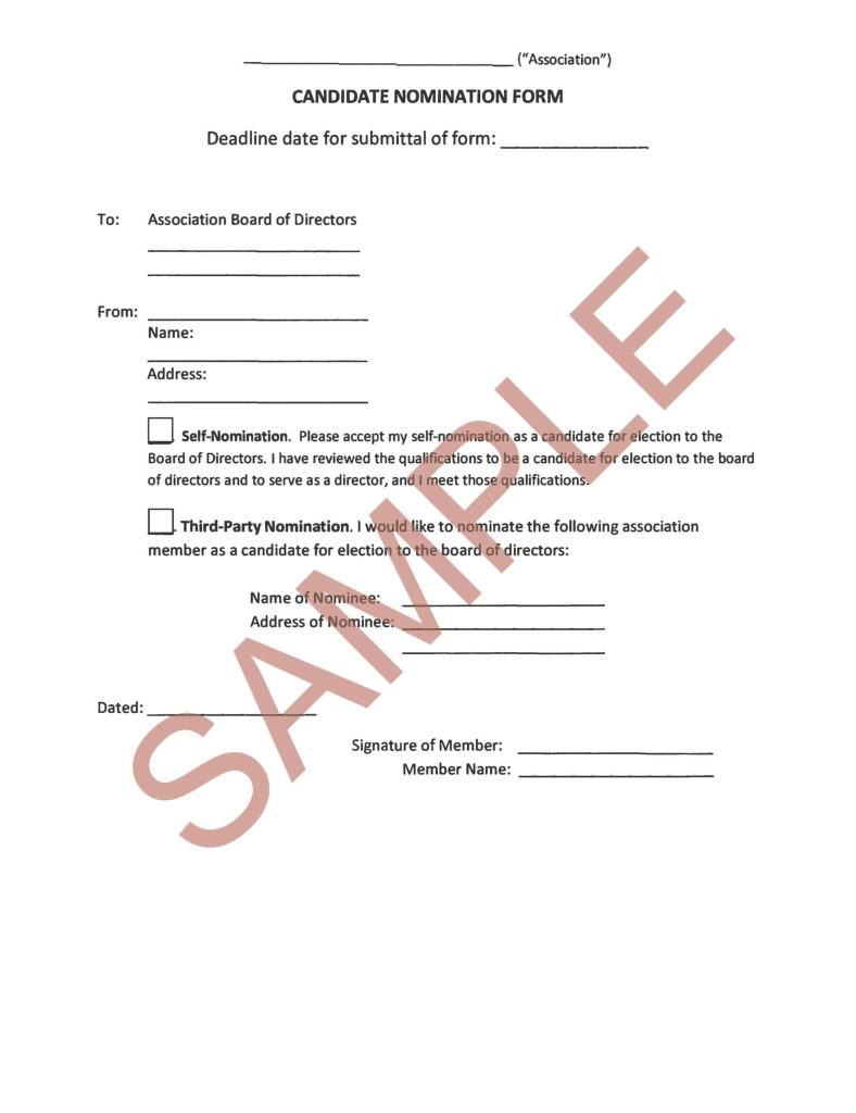 Candidate Nomination Form HOA Member Services