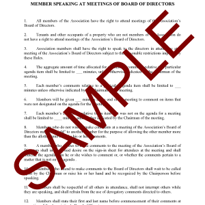 Rules Re Member Speaking at Meetings of Board of Directors