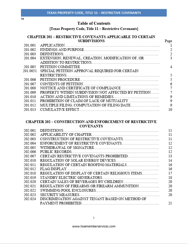 Texas Homeowners Association Laws with 2024 Updates (Restrictive Covenants) HOA Member Services