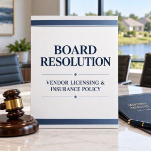 Board resolution cover for adopting a vendor licensing and insurance policy
