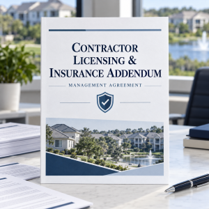 Management agreement addendum cover for contractor licensing and insurance